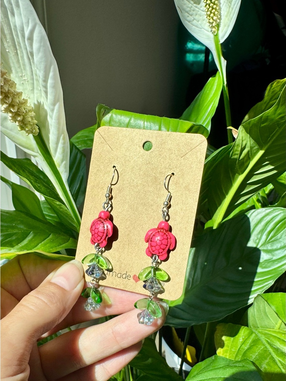✨Pink Howlite + Bell Flower Drop Earrings✨